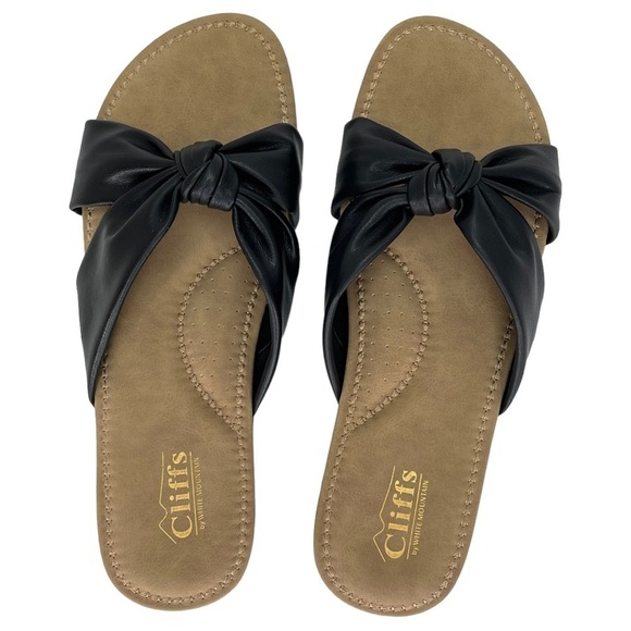 Cliffs White Mountain Favorite Black Faux Leather Womens Slide Sandals Size 10M - Picture 14 of 16